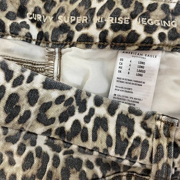 American Eagle Curvy Super High Rise Jegging 4 Tall Leopard Print Stretch Denim - Picture 9 of 10